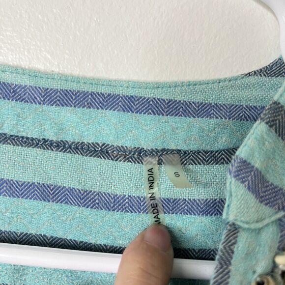 Soft Surroundings Womens Aqua Blue Striped Tortola Beaded V-neck Blouse Size S - Picture 4 of 10